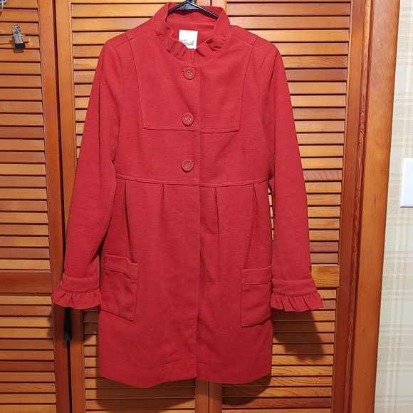 Fossil Jackets & Blazers - Fossil Women's Size Medium Pea Coat w/ Ruffle Hem & Collar Detail Reddish Orange